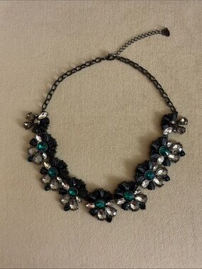 Emerald & Black Floral Statement Necklace - Women Jewelry